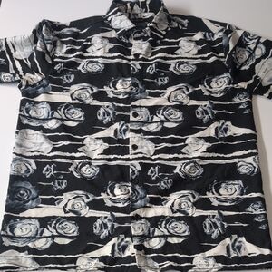 Men's Black and White Floral Shirt